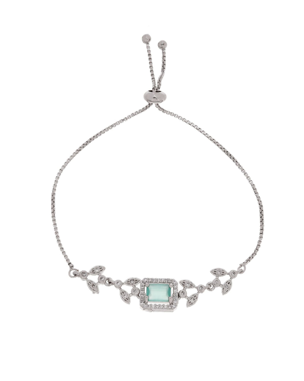 Jewels Nest Silver Plated Green Stone Adjustable Bracelet With Leaf Cz Design | Grocsy