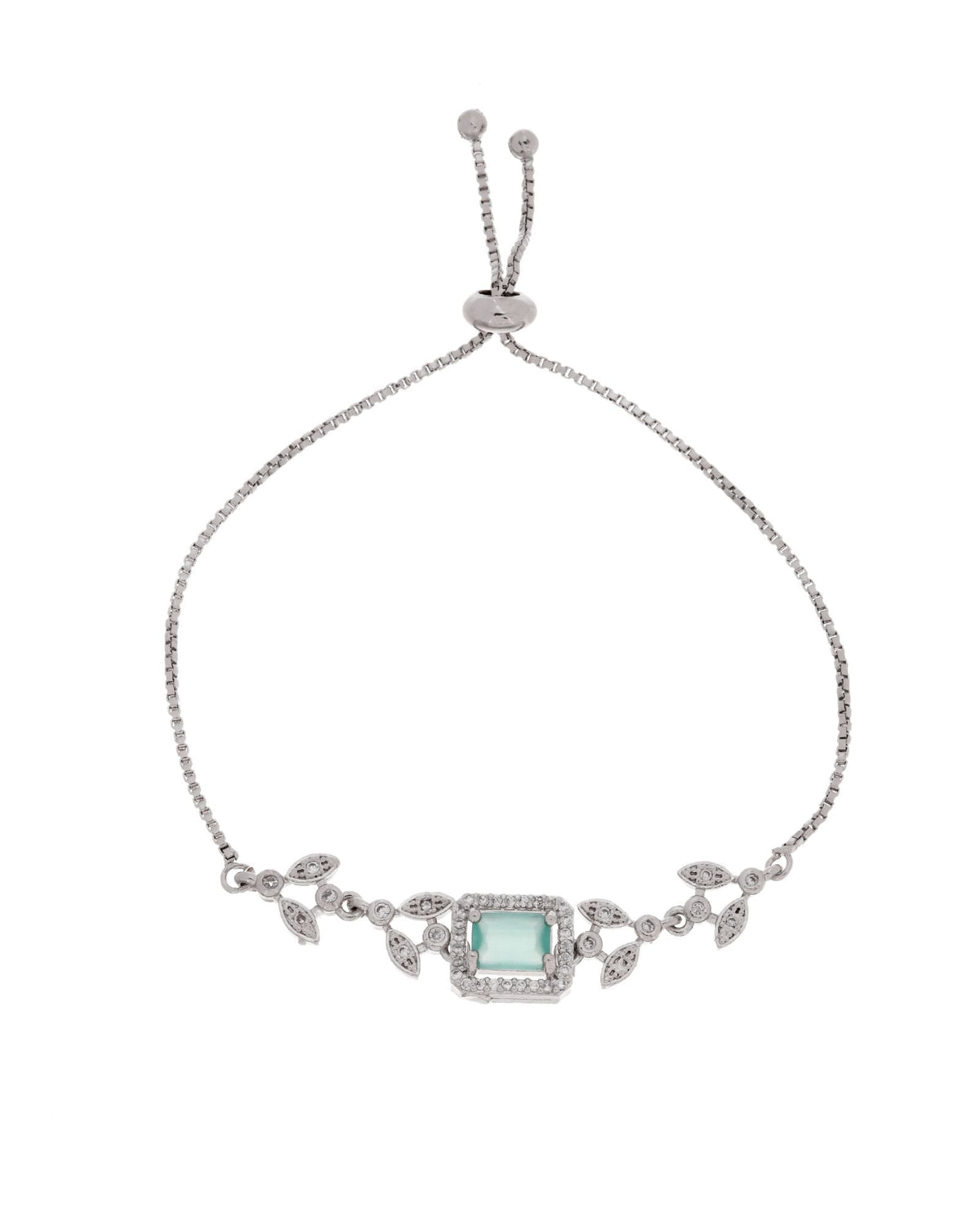 Jewels Nest Silver Plated Green Stone Adjustable Bracelet With Leaf Cz Design | Grocsy