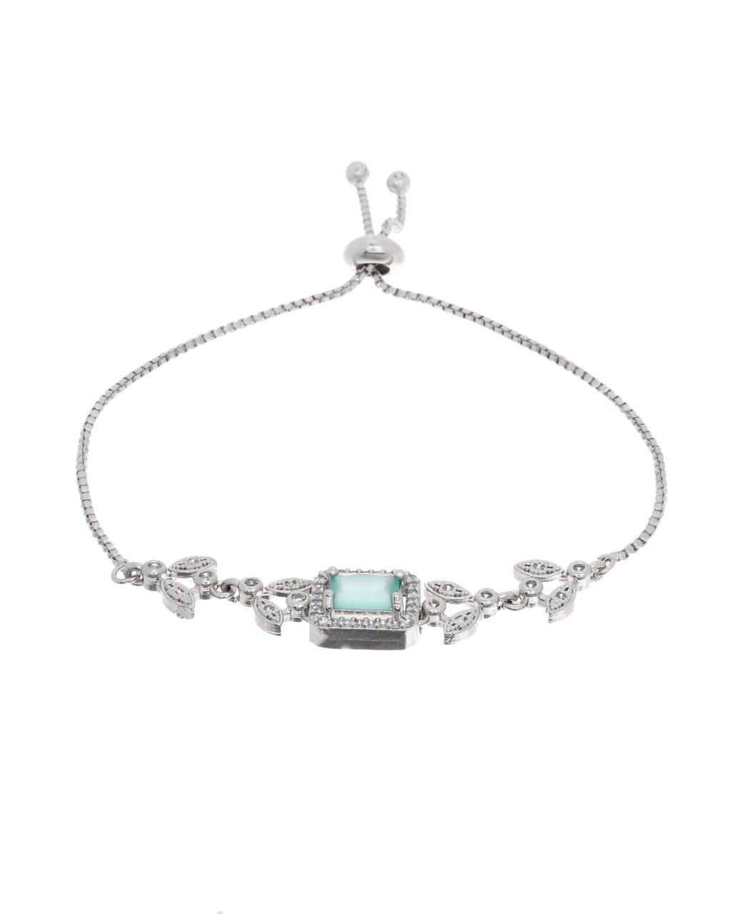 Jewels Nest Silver Plated Green Stone Adjustable Bracelet With Leaf Cz Design | Grocsy