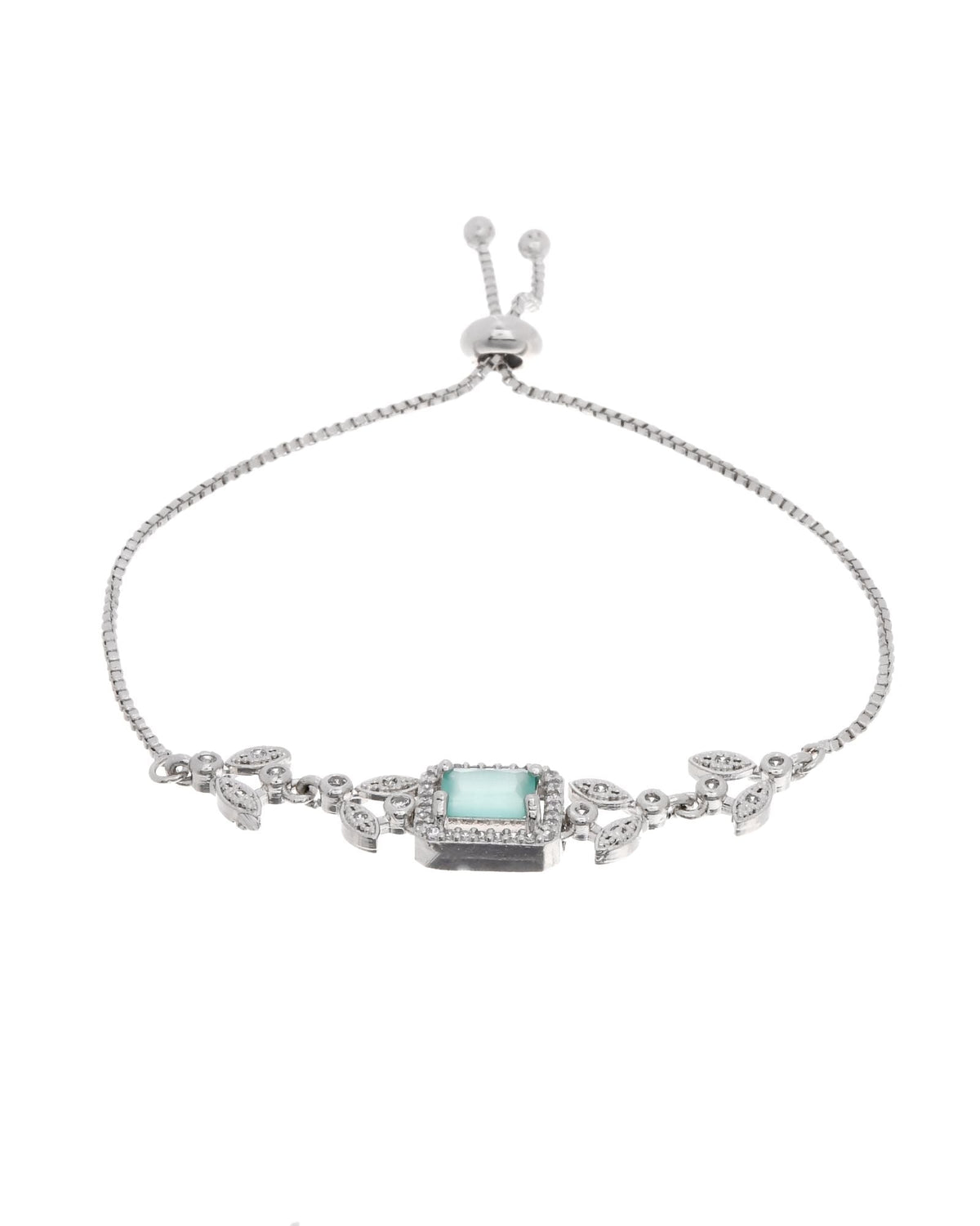Jewels Nest Silver Plated Green Stone Adjustable Bracelet With Leaf Cz Design | Grocsy