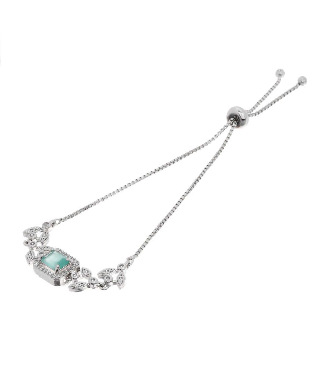 Jewels Nest Silver Plated Green Stone Adjustable Bracelet With Leaf Cz Design | Grocsy