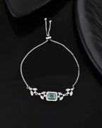 Jewels Nest Silver Plated Green Stone Adjustable Bracelet With Leaf Cz Design | Grocsy
