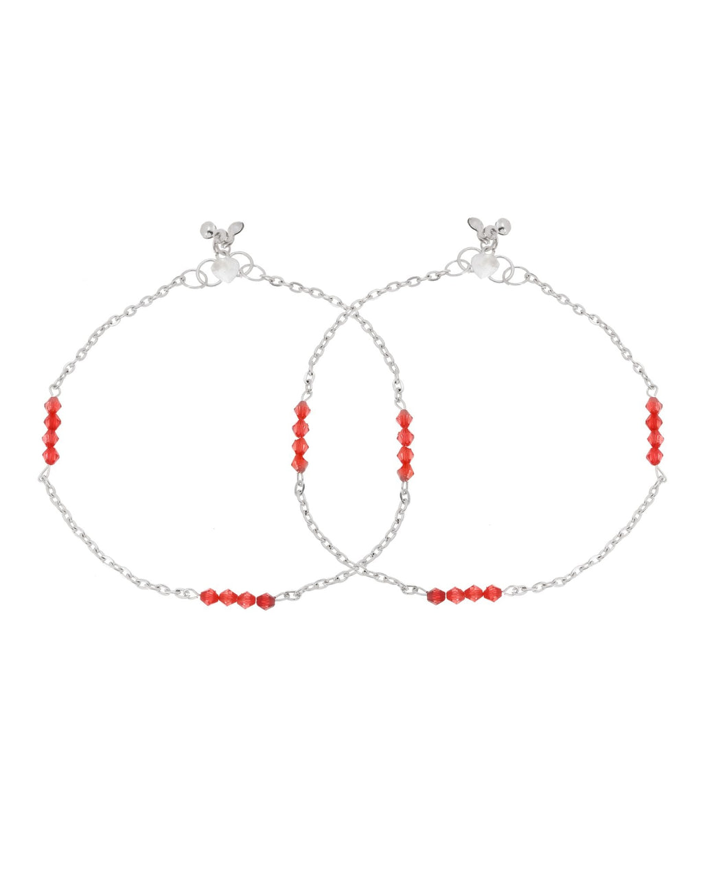 Jewels Nest Silver Plated Red Beads Adjustable Anklet With Heart Clasp | Grocsy