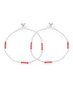 Jewels Nest Silver Plated Red Beads Adjustable Anklet With Heart Clasp | Grocsy