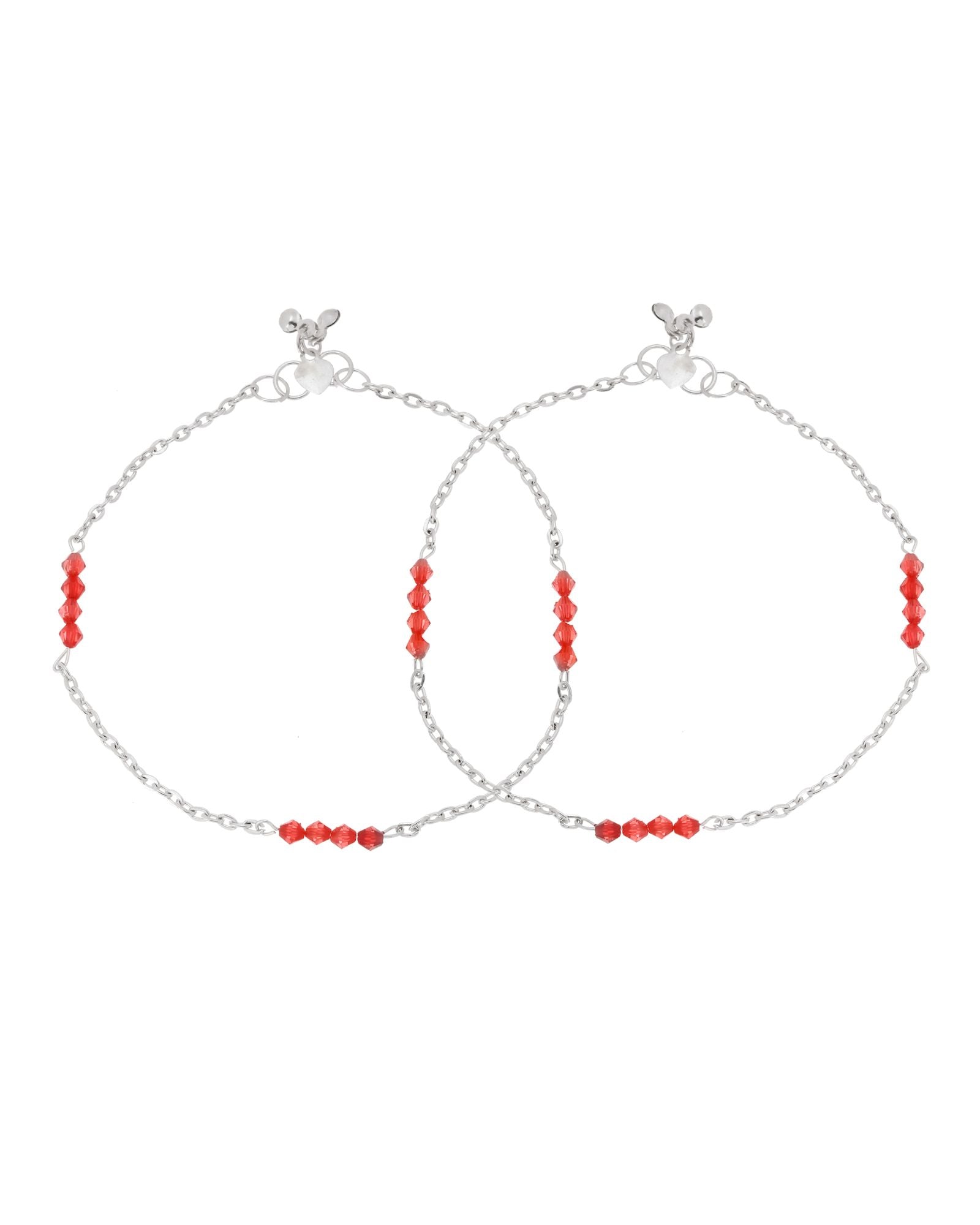 Jewels Nest Silver Plated Red Beads Adjustable Anklet With Heart Clasp | Grocsy