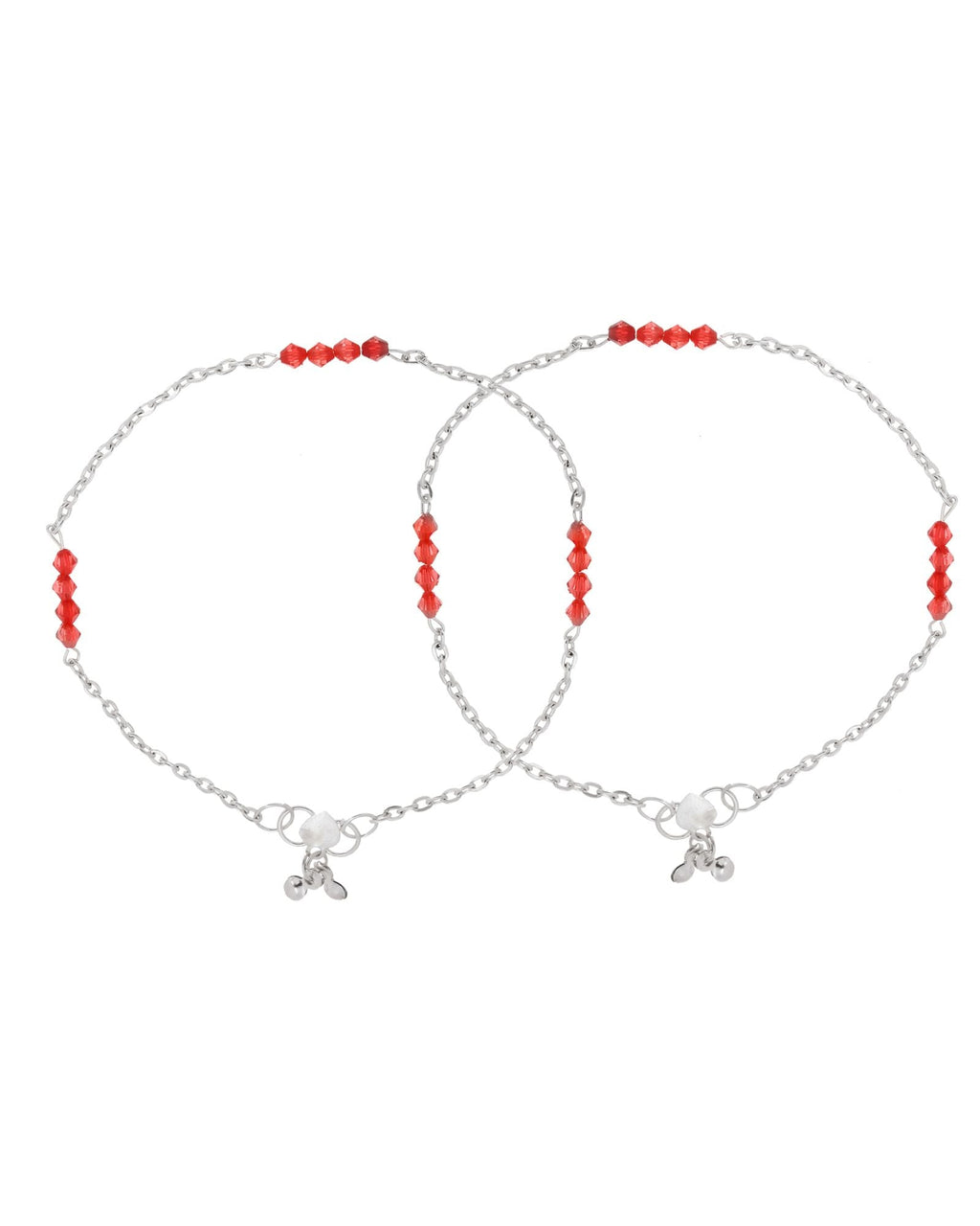 Jewels Nest Silver Plated Red Beads Adjustable Anklet With Heart Clasp | Grocsy