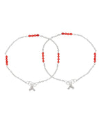 Jewels Nest Silver Plated Red Beads Adjustable Anklet With Heart Clasp | Grocsy
