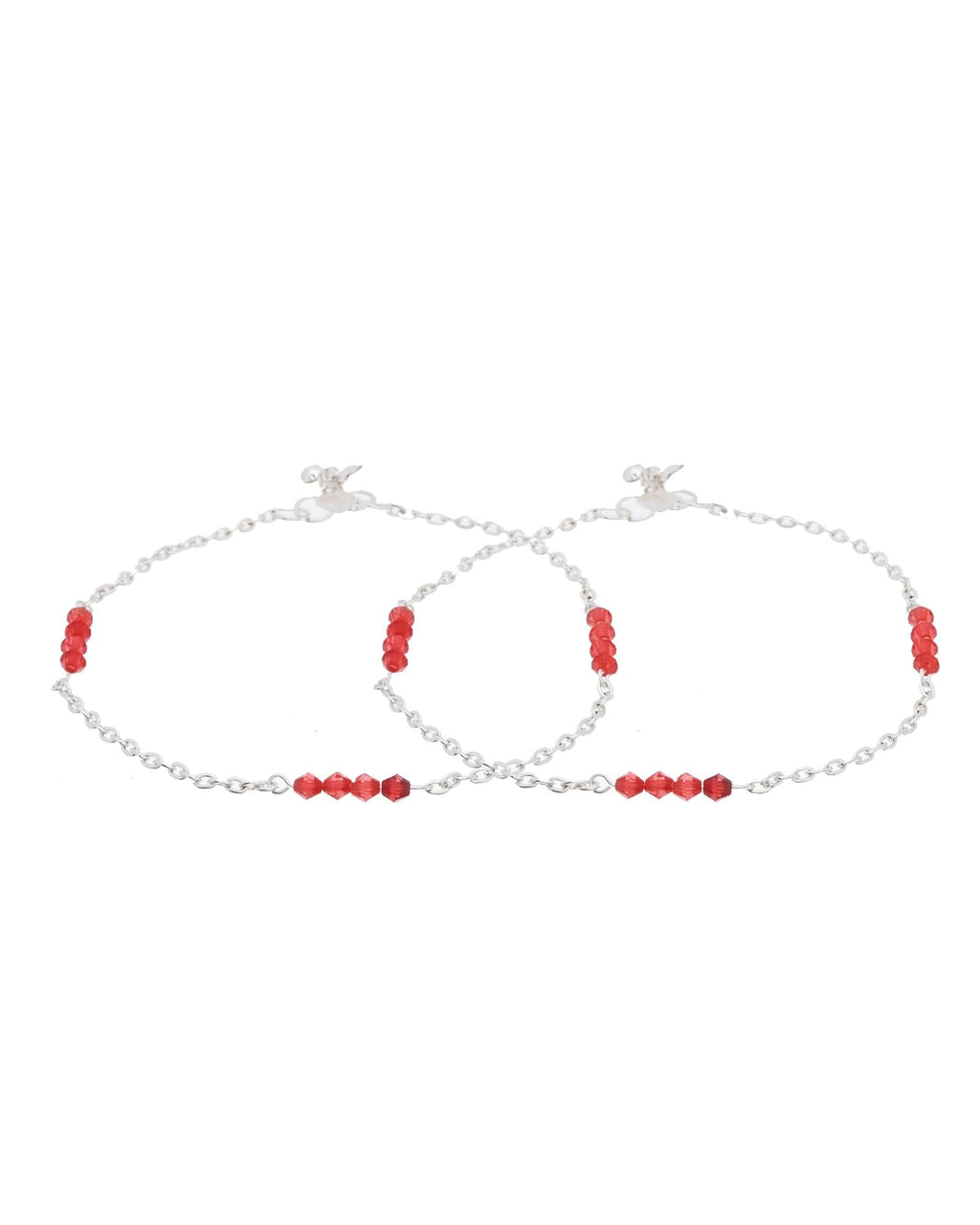 Jewels Nest Silver Plated Red Beads Adjustable Anklet With Heart Clasp | Grocsy