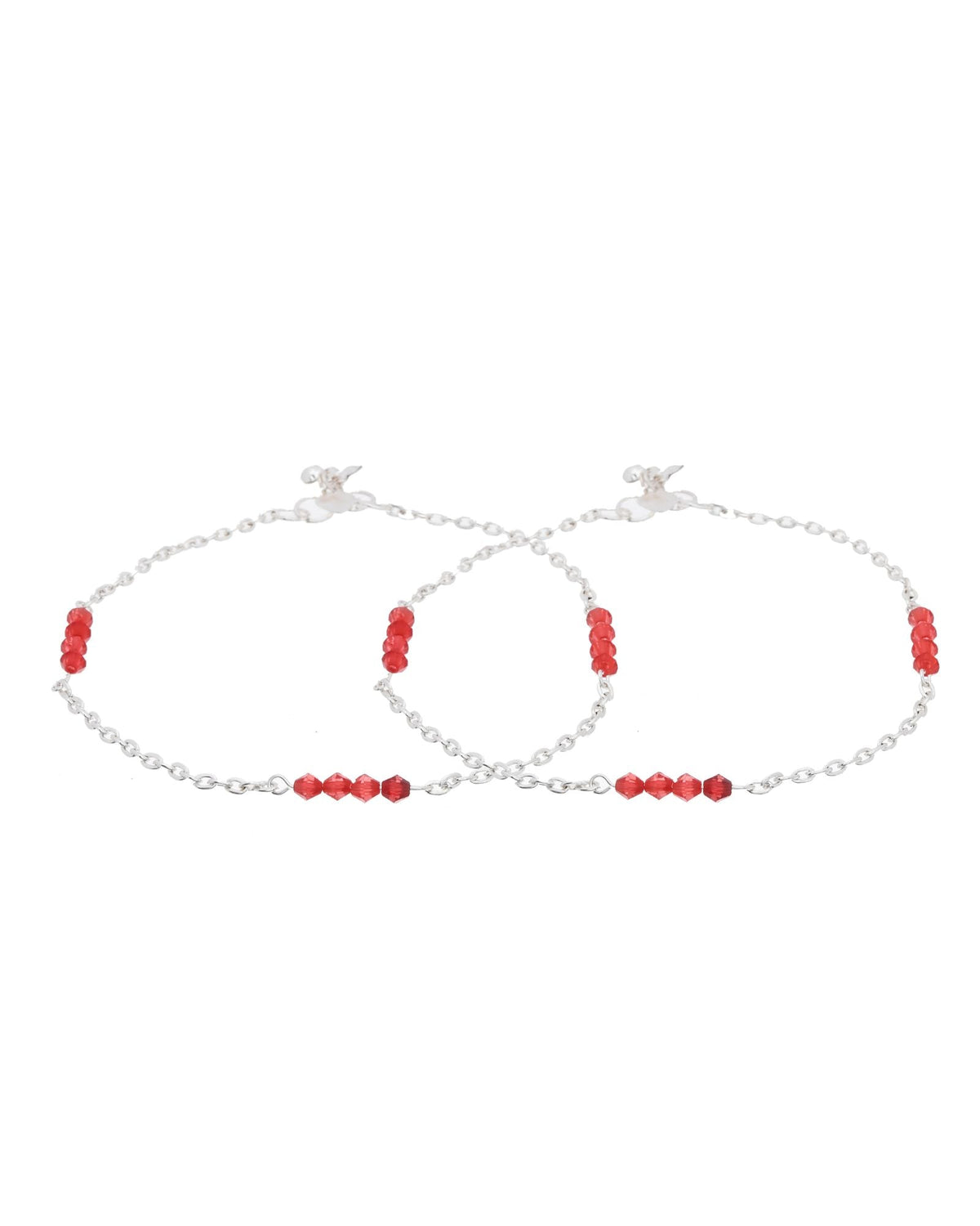 Jewels Nest Silver Plated Red Beads Adjustable Anklet With Heart Clasp | Grocsy