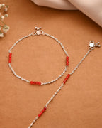 Jewels Nest Silver Plated Red Beads Adjustable Anklet With Heart Clasp | Grocsy