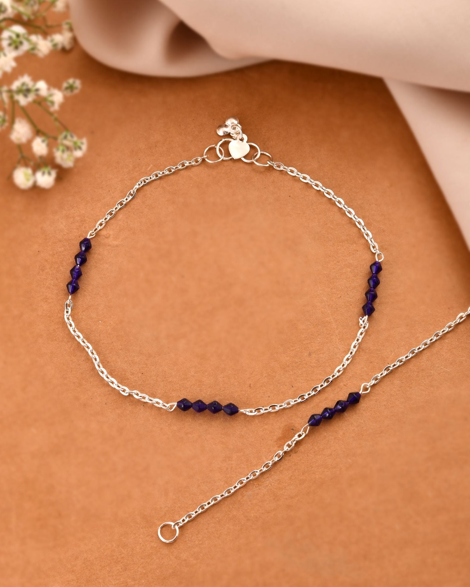 Jewels Nest Silver Plated Purple Beads Chain Anklet For Women | Grocsy