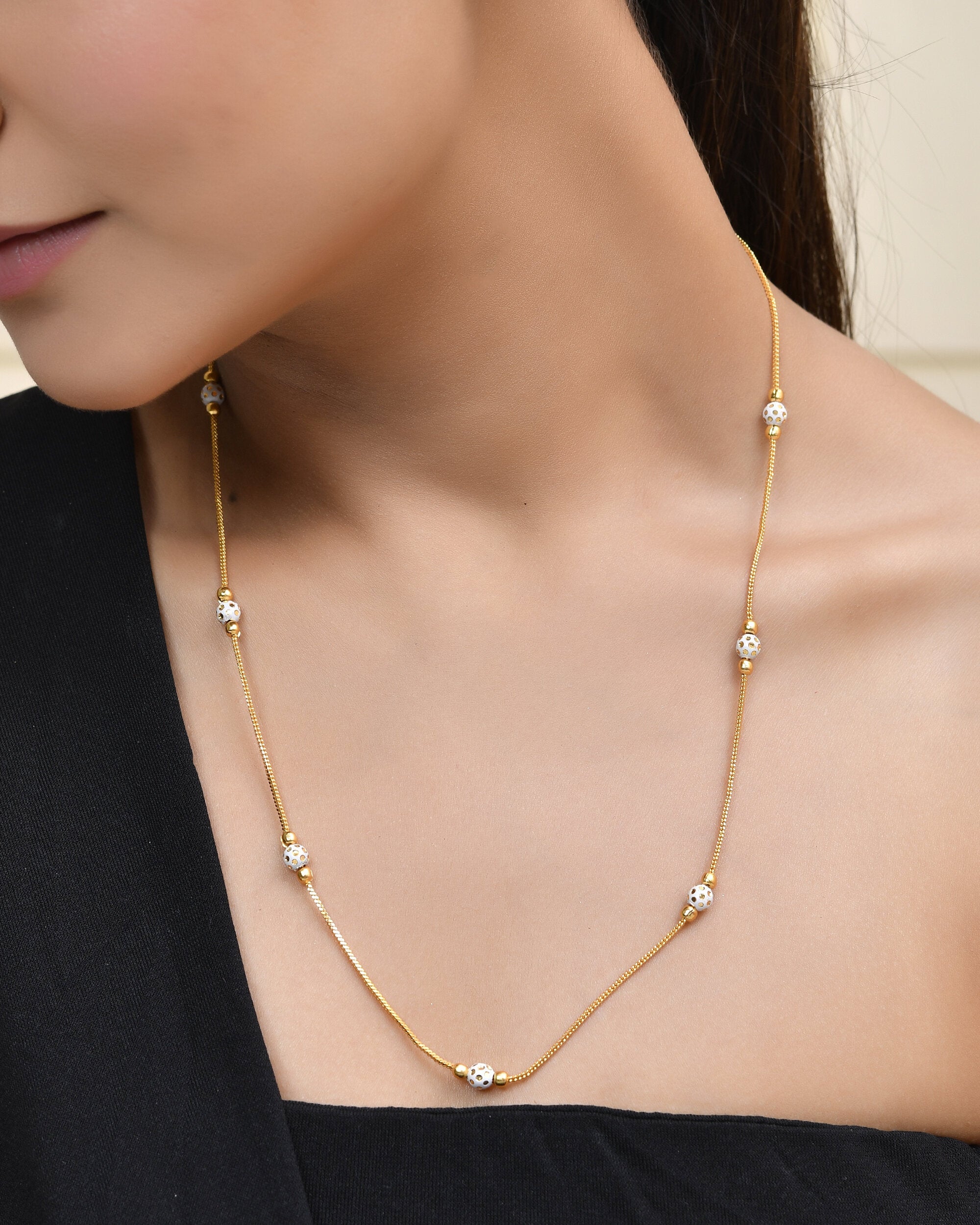 Jewels Nest Elegant Gold-Polished Beaded Chain – Premium Brass Designer Jewelry | Grocsy