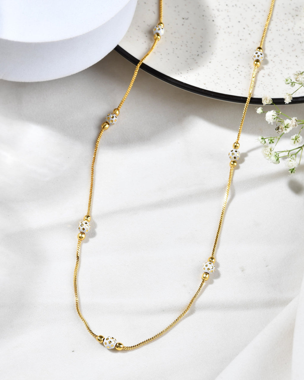 Jewels Nest Elegant Gold-Polished Beaded Chain – Premium Brass Designer Jewelry | Grocsy