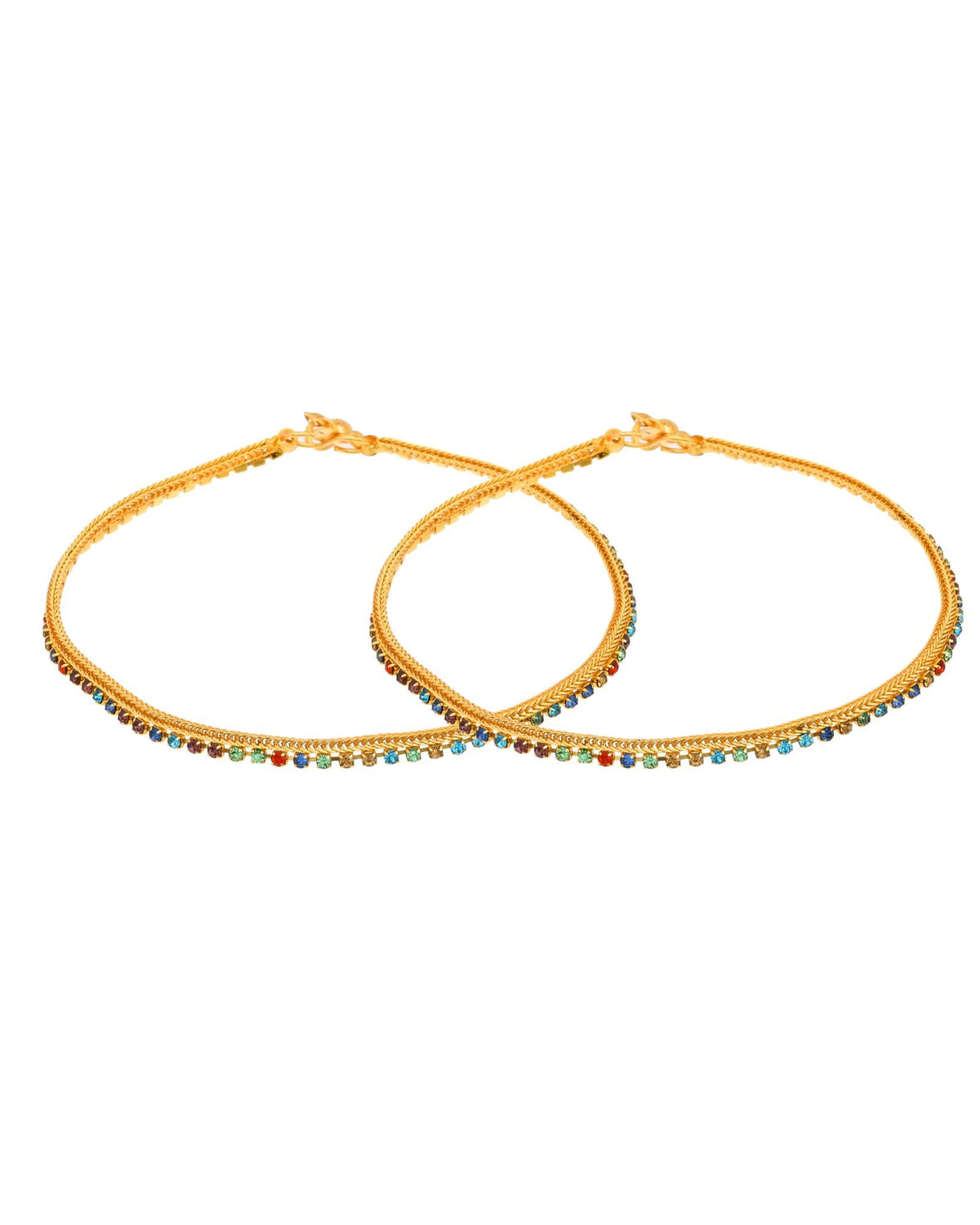 Jewels Nest Gold Plated Multicolor Stone Chain Anklet For Women | Grocsy