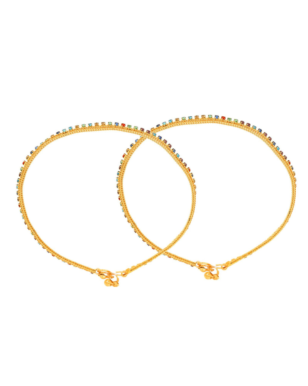 Jewels Nest Gold Plated Multicolor Stone Chain Anklet For Women | Grocsy