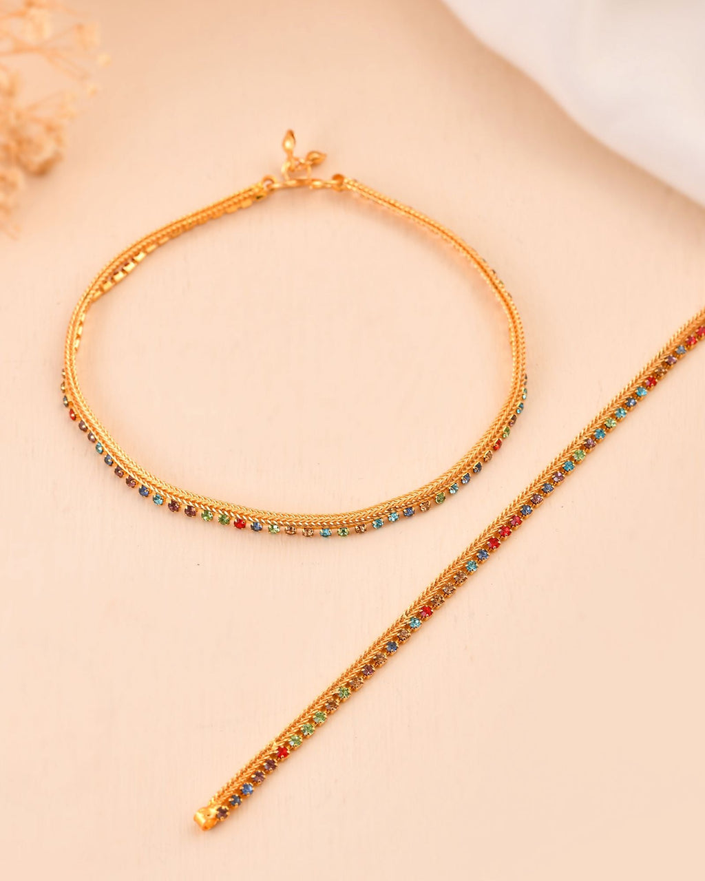 Jewels Nest Gold Plated Multicolor Stone Chain Anklet For Women | Grocsy