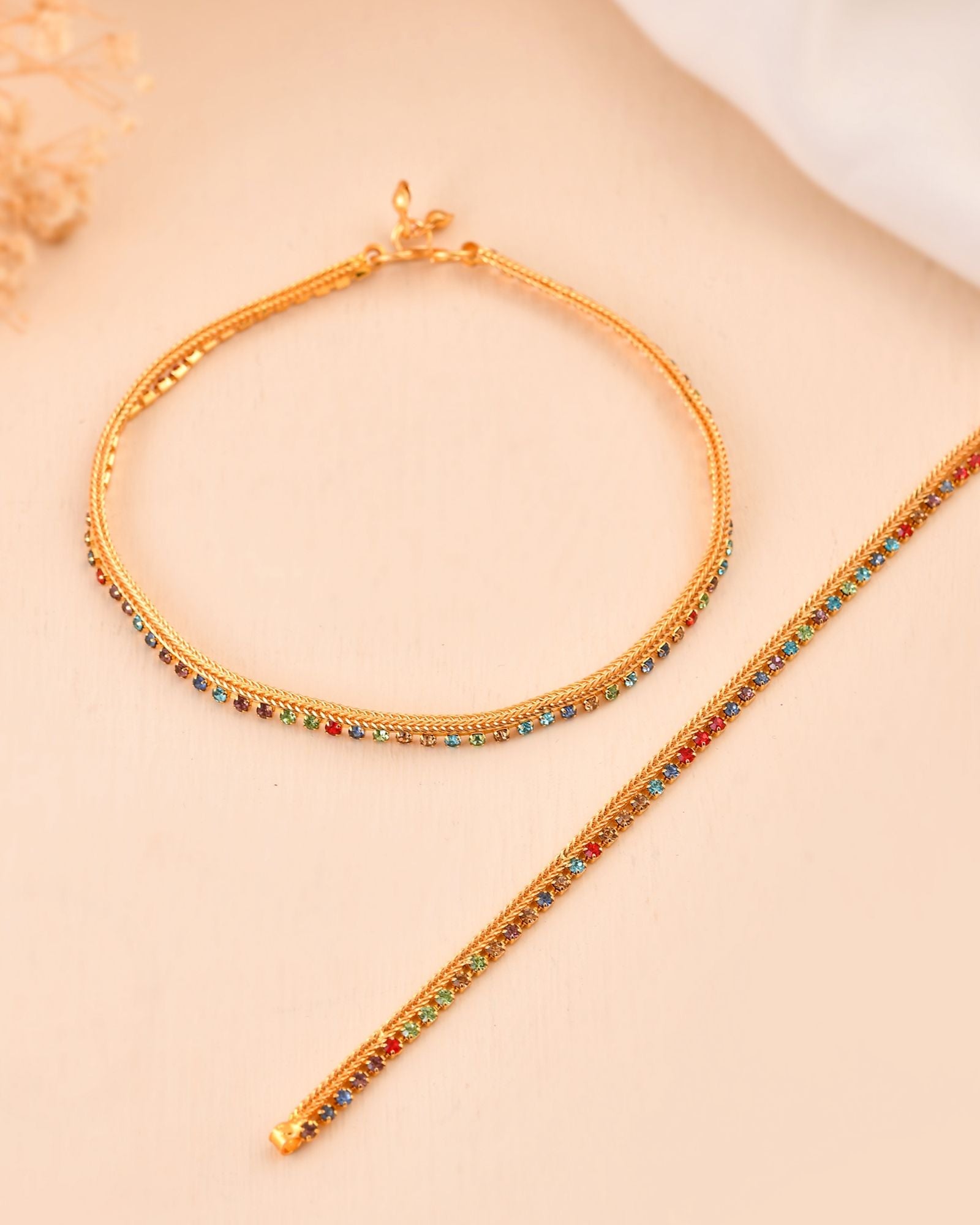 Jewels Nest Gold Plated Multicolor Stone Chain Anklet For Women | Grocsy