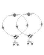 Jewels Nest Oxidised Silver Beaded Adjustable Anklet With Leaf Charm | Grocsy