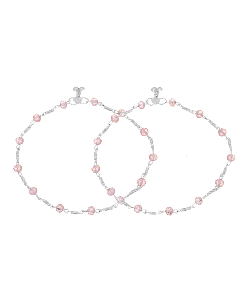Jewels Nest Silver Plated Pink Crystal Beads Adjustable Anklet For Women | Grocsy