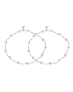 Jewels Nest Silver Plated Pink Crystal Beads Adjustable Anklet For Women | Grocsy