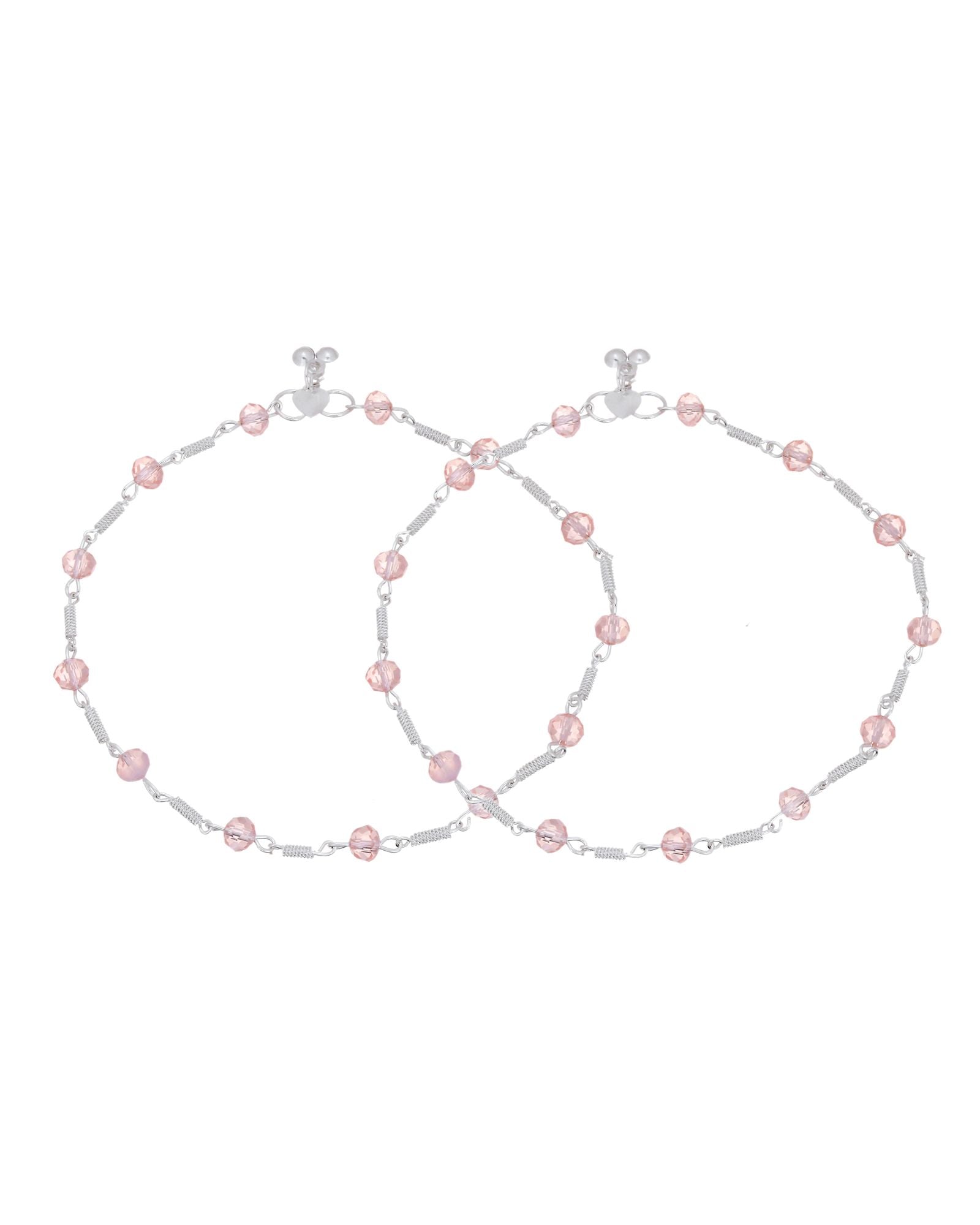 Jewels Nest Silver Plated Pink Crystal Beads Adjustable Anklet For Women | Grocsy