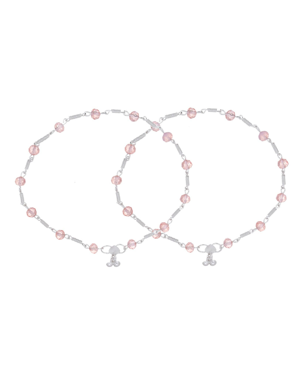 Jewels Nest Silver Plated Pink Crystal Beads Adjustable Anklet For Women | Grocsy