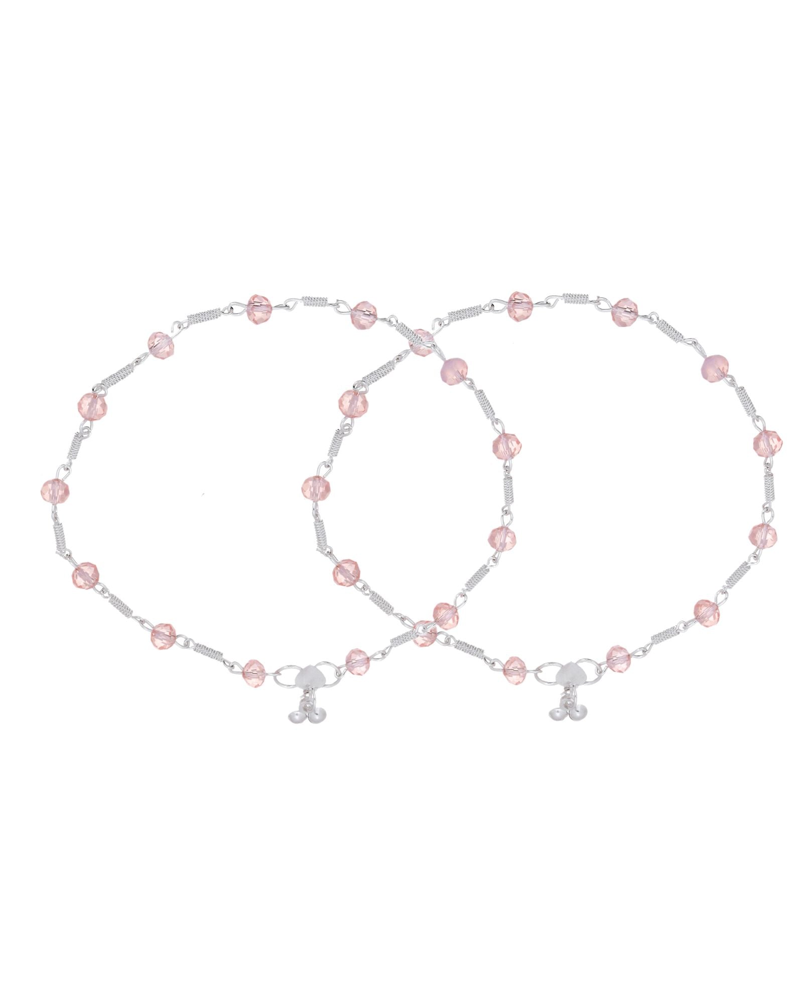 Jewels Nest Silver Plated Pink Crystal Beads Adjustable Anklet For Women | Grocsy
