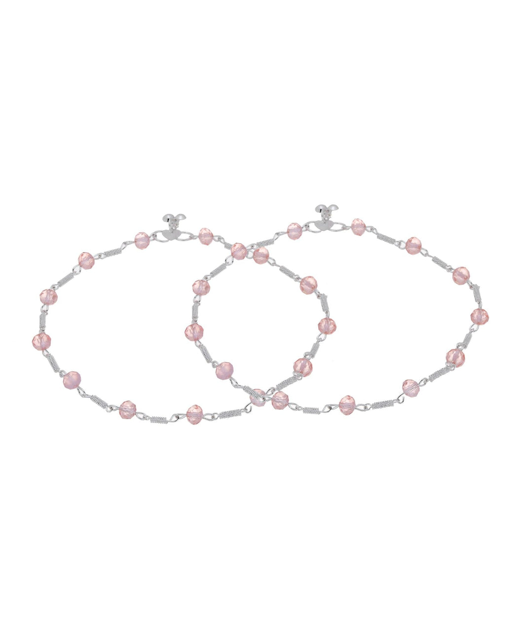 Jewels Nest Silver Plated Pink Crystal Beads Adjustable Anklet For Women | Grocsy