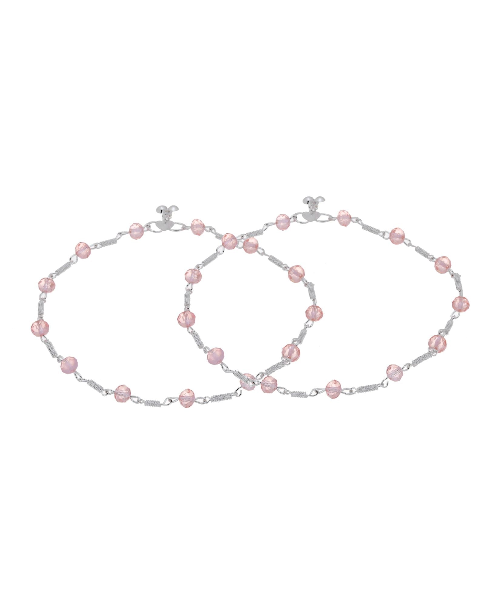 Jewels Nest Silver Plated Pink Crystal Beads Adjustable Anklet For Women | Grocsy