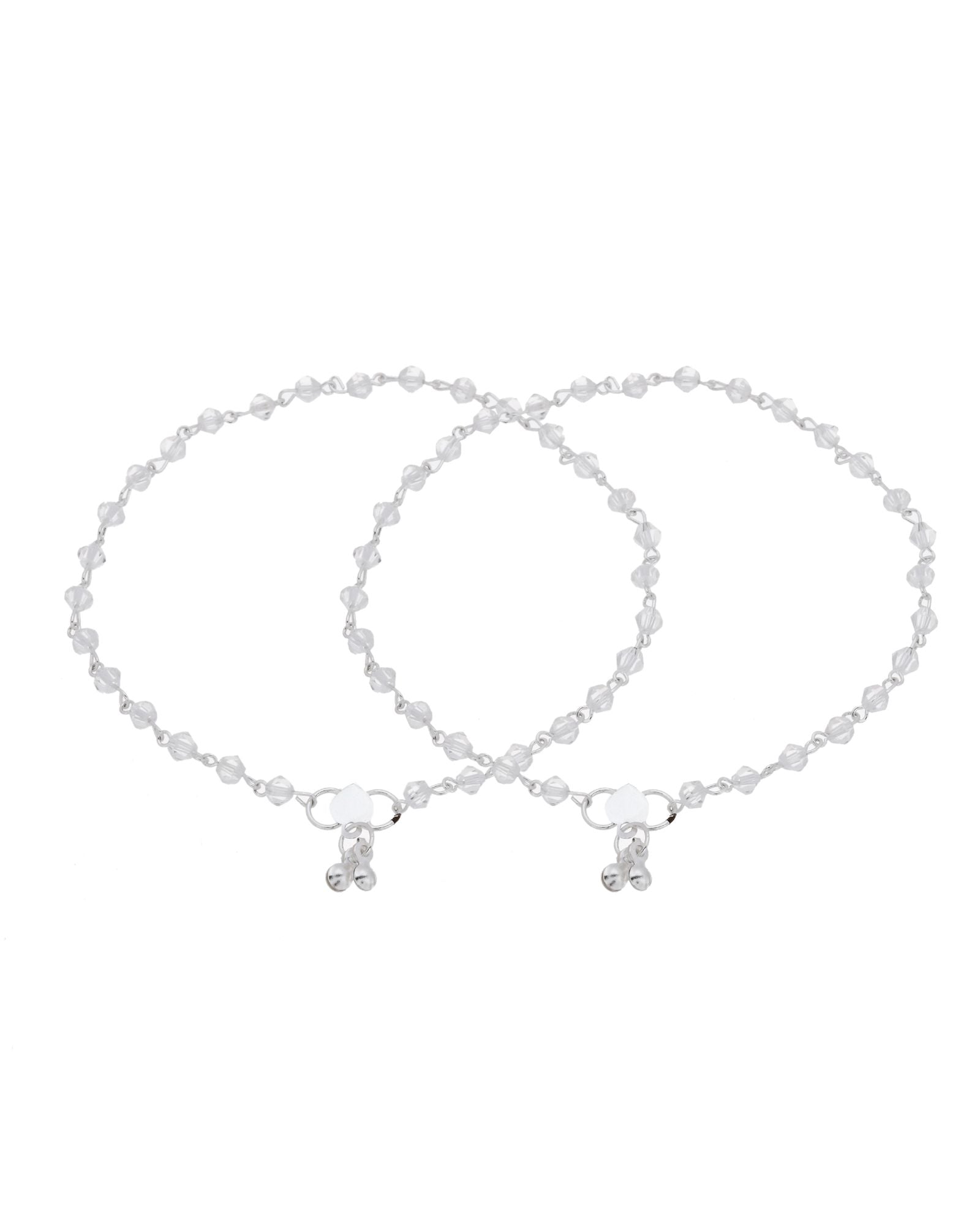 Jewels Nest Silver Plated Transparent Crystal Beads Adjustable Anklet For Women | Grocsy