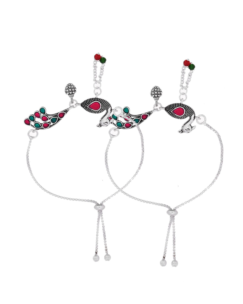 Jewels Nest Silver Plated Peacock Motif Adjustable Anklet For Women | Grocsy