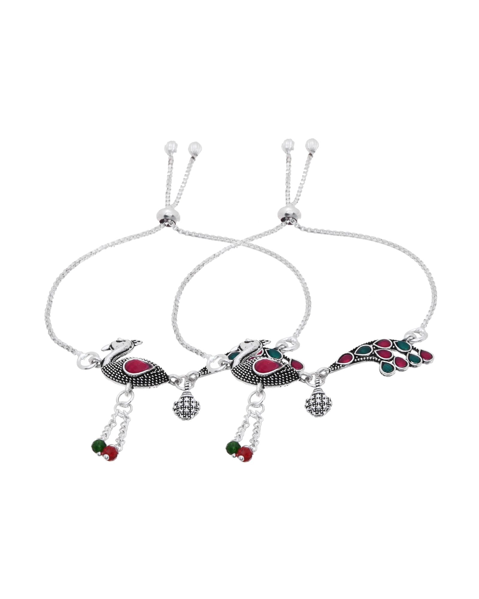 Jewels Nest Silver Plated Peacock Motif Adjustable Anklet For Women | Grocsy