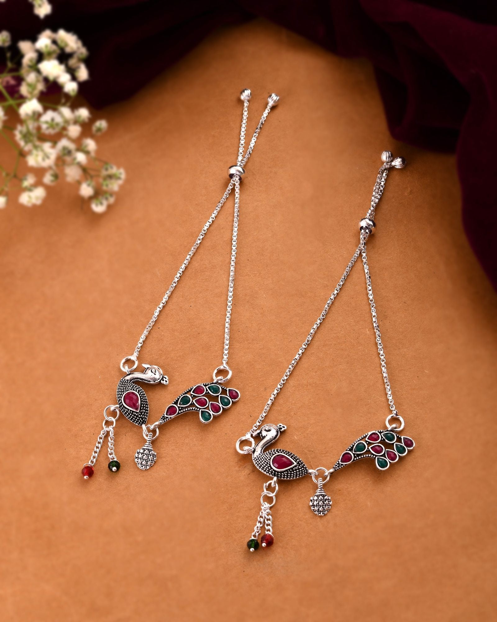 Jewels Nest Silver Plated Peacock Motif Adjustable Anklet For Women | Grocsy