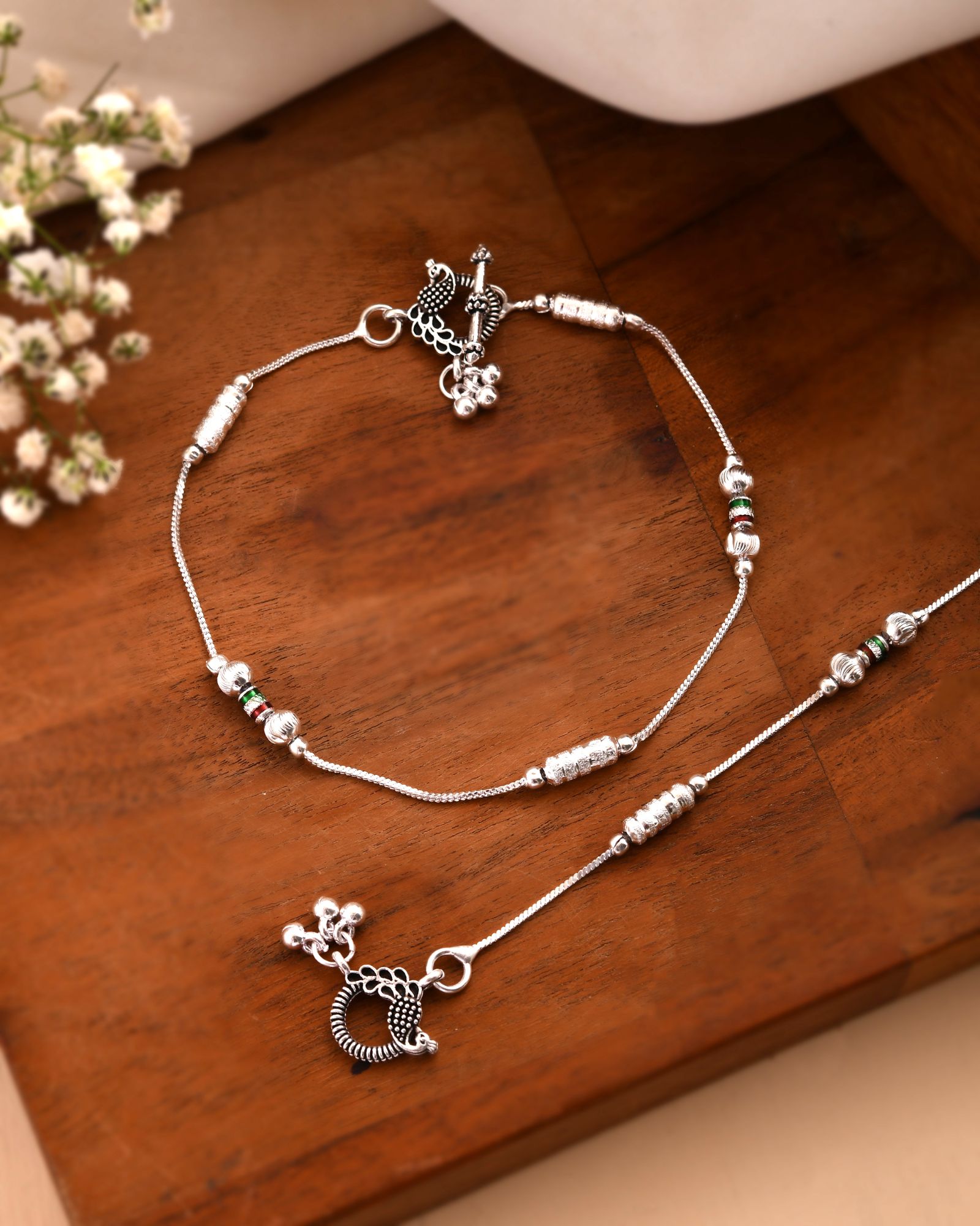 Jewels Nest Silver Plated Minimal Charm Adjustable Anklet For Women | Grocsy
