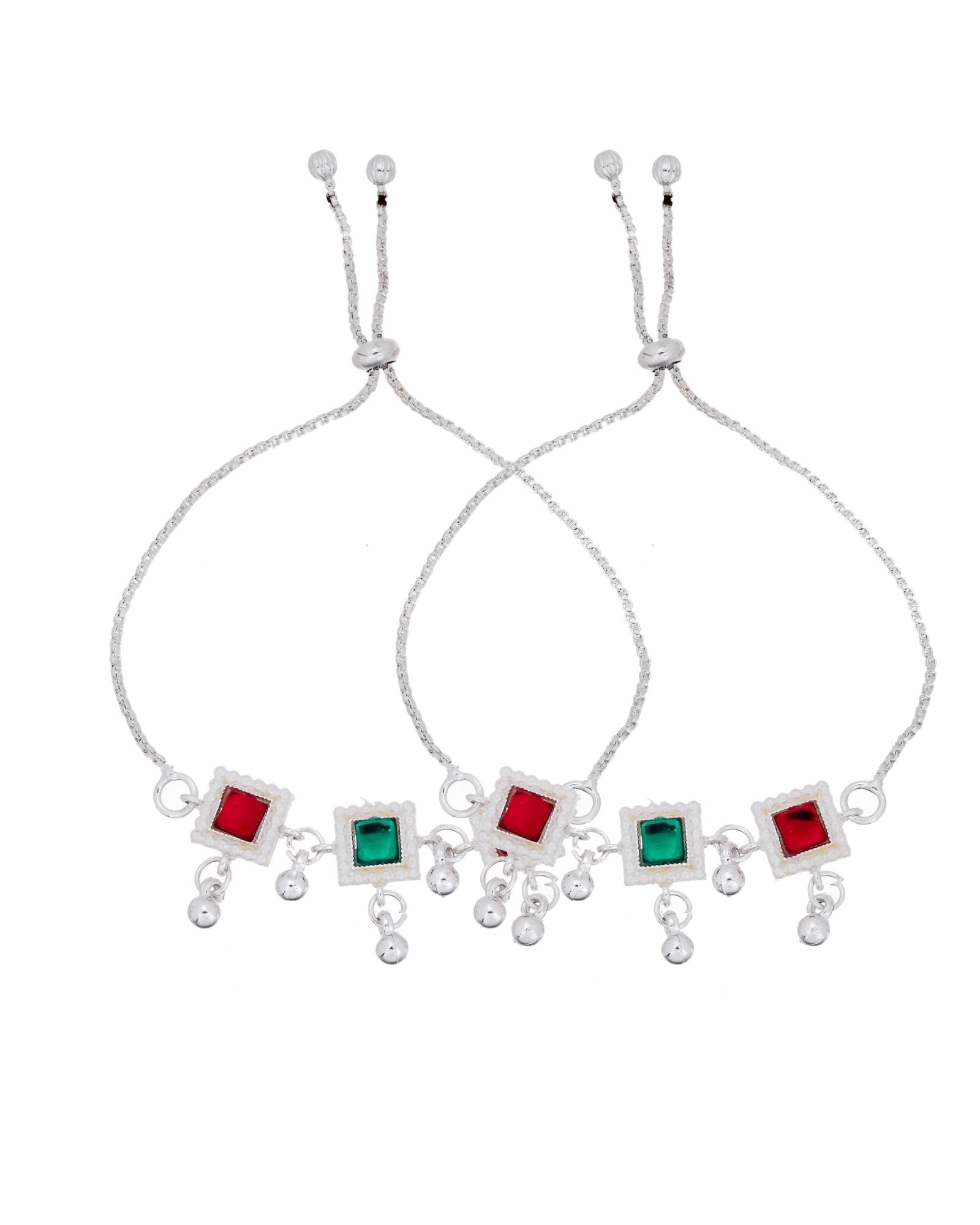 Jewels Nest Silver Plated Square Stone Adjustable Anklet With Ghungroo Charms For Women | Grocsy