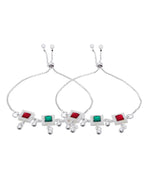 Jewels Nest Silver Plated Square Stone Adjustable Anklet With Ghungroo Charms For Women | Grocsy