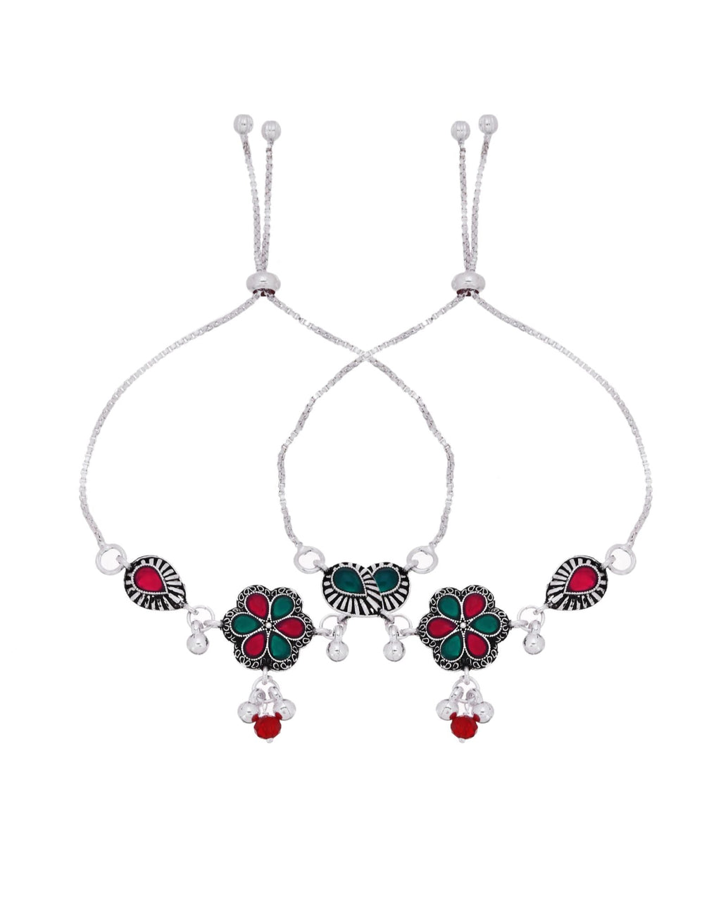 Jewels Nest Silver Plated Floral Stone Adjustable Anklet With Ghungroo Charms For Women | Grocsy