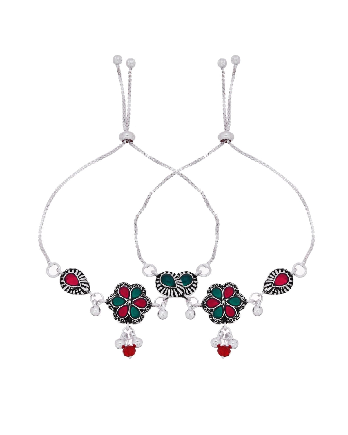 Jewels Nest Silver Plated Floral Stone Adjustable Anklet With Ghungroo Charms For Women | Grocsy