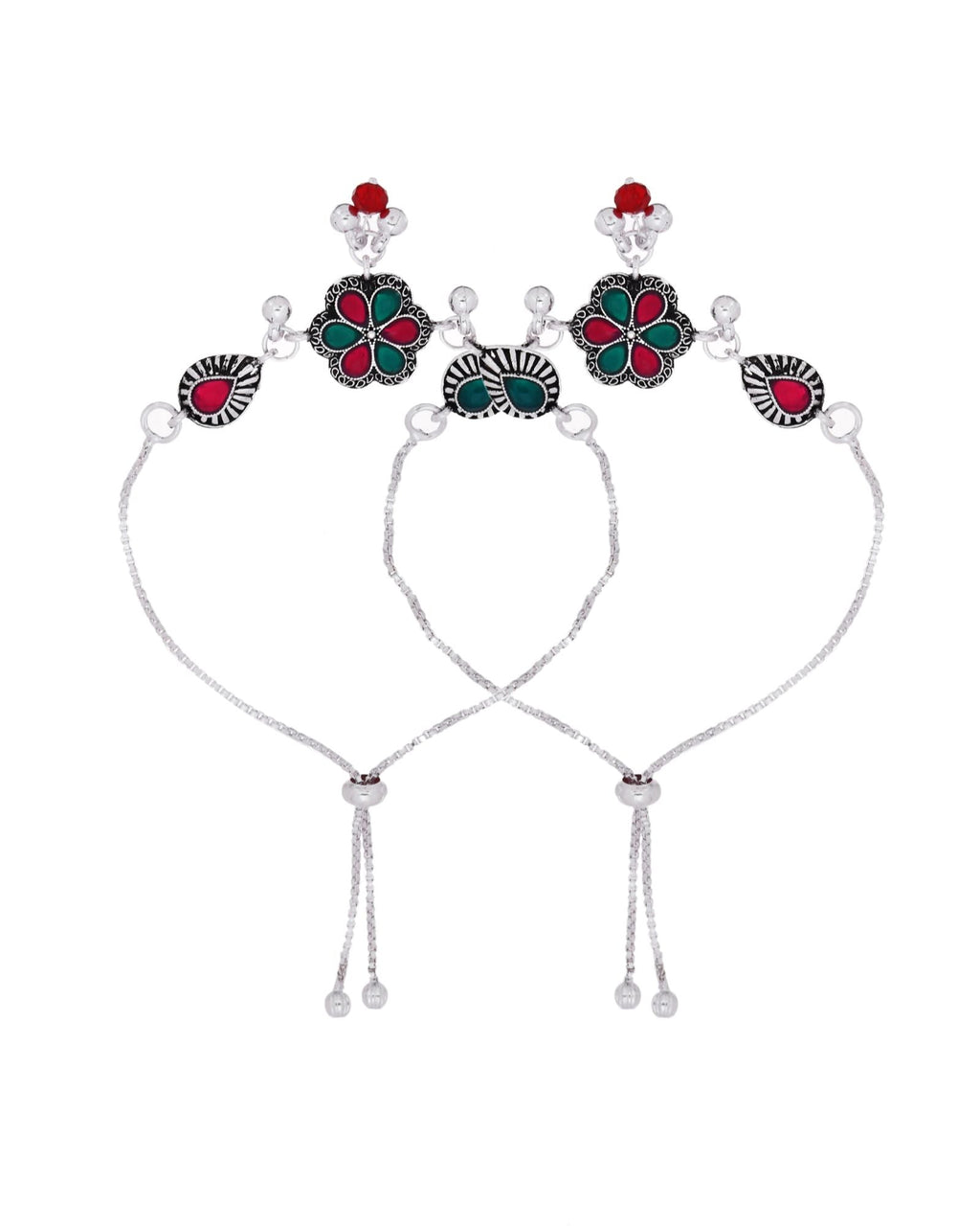Jewels Nest Silver Plated Floral Stone Adjustable Anklet With Ghungroo Charms For Women | Grocsy