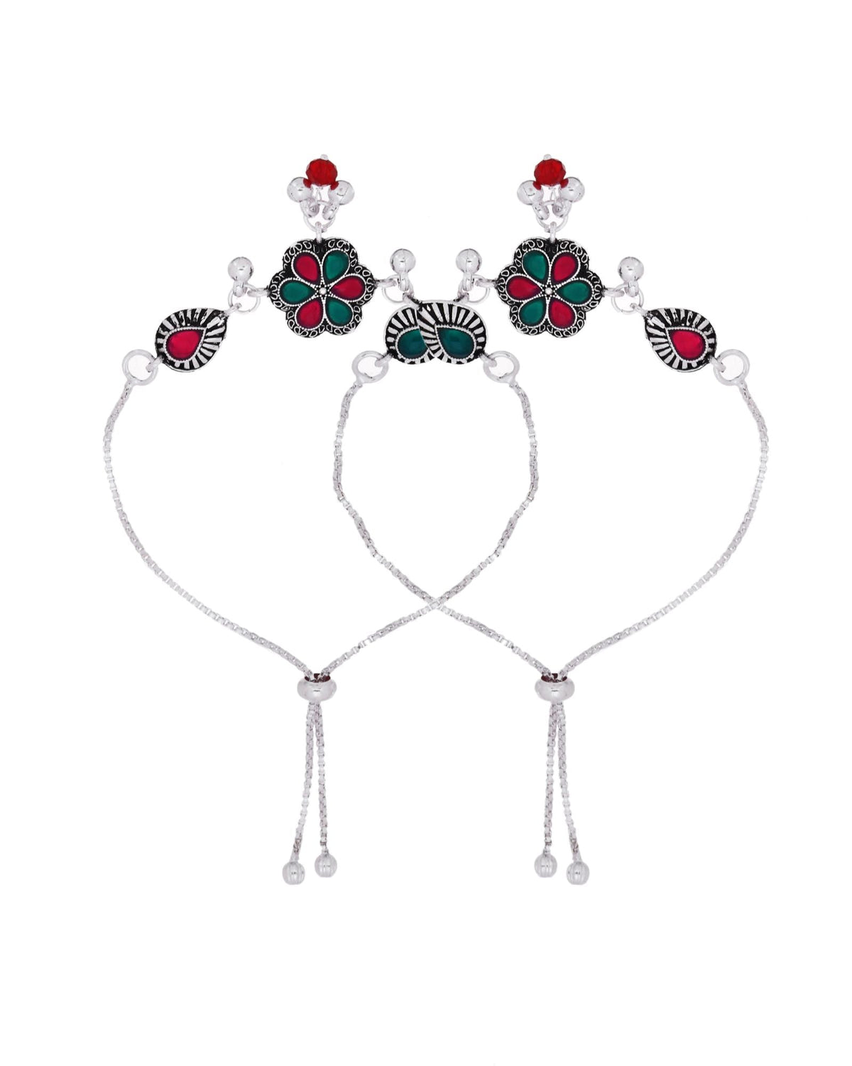 Jewels Nest Silver Plated Floral Stone Adjustable Anklet With Ghungroo Charms For Women | Grocsy