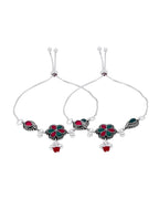 Jewels Nest Silver Plated Floral Stone Adjustable Anklet With Ghungroo Charms For Women | Grocsy