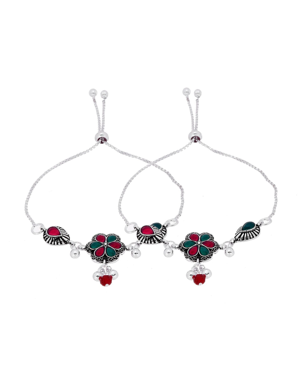 Jewels Nest Silver Plated Floral Stone Adjustable Anklet With Ghungroo Charms For Women | Grocsy