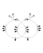 Jewels Nest Silver Plated Oval Stone Adjustable Anklet With Leaf Charms For Women | Grocsy