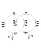 Jewels Nest Silver Plated Oval Stone Adjustable Anklet With Leaf Charms For Women | Grocsy