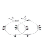Jewels Nest Silver Plated Oval Stone Adjustable Anklet With Leaf Charms For Women | Grocsy