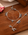Jewels Nest Silver Plated Oval Stone Adjustable Anklet With Leaf Charms For Women | Grocsy