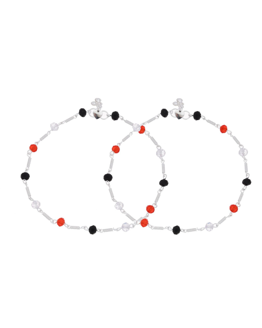 Jewels Nest Bold Tricolor Beaded Silver Anklet With Adjustable Chain Closure | Grocsy