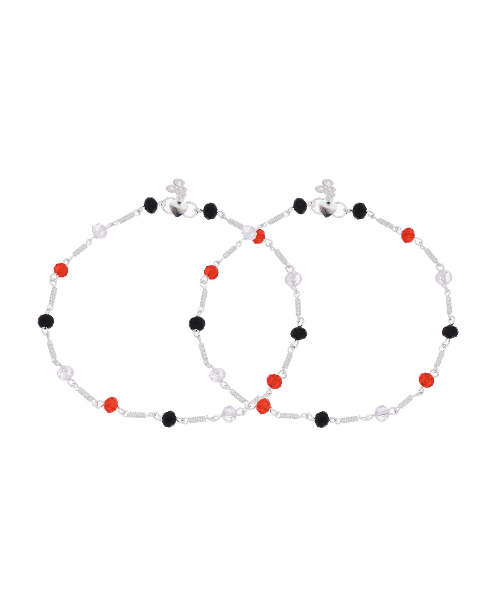Jewels Nest Bold Tricolor Beaded Silver Anklet With Adjustable Chain Closure | Grocsy
