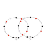 Jewels Nest Bold Tricolor Beaded Silver Anklet With Adjustable Chain Closure | Grocsy