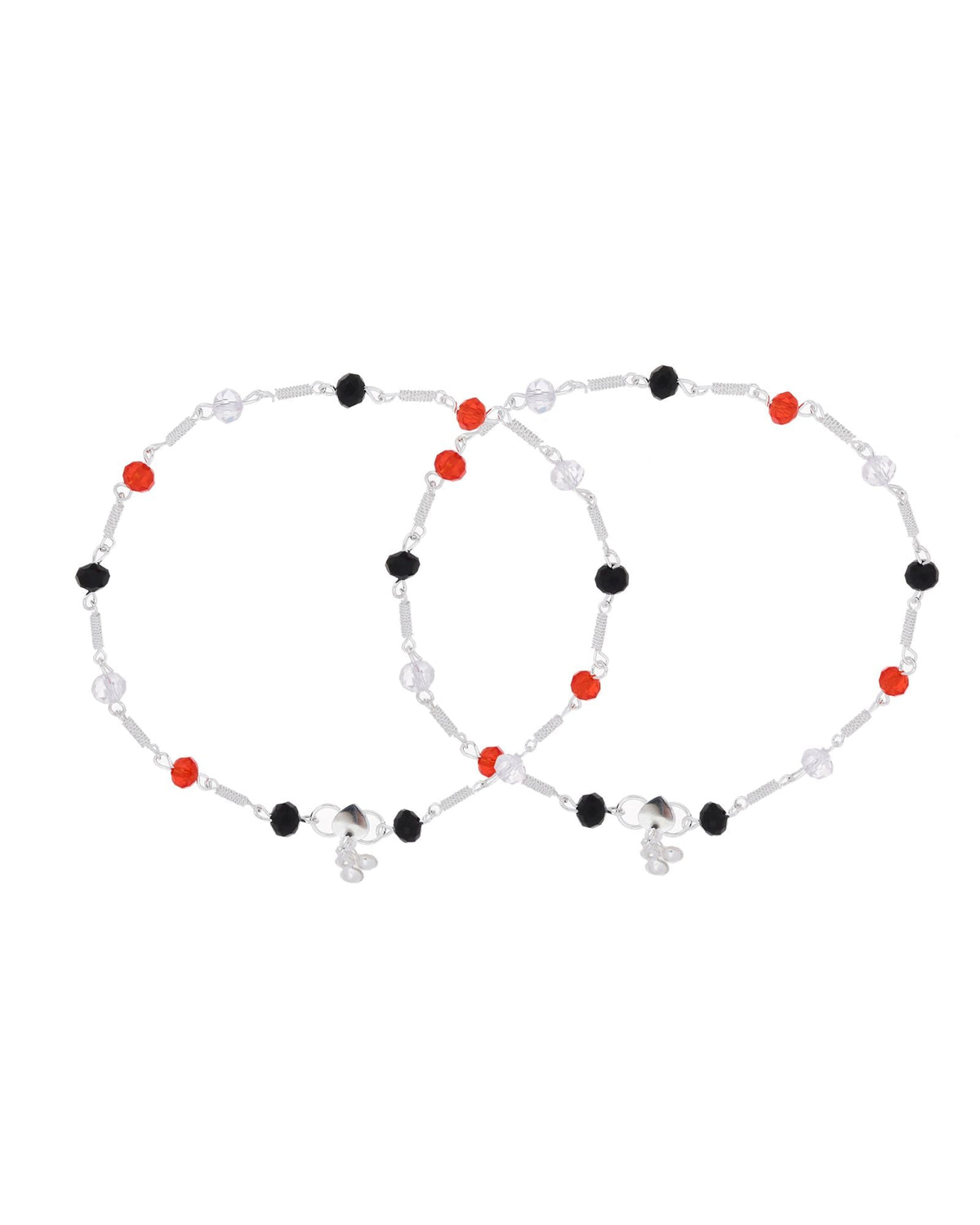 Jewels Nest Bold Tricolor Beaded Silver Anklet With Adjustable Chain Closure | Grocsy